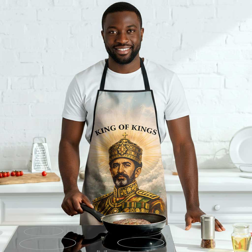 Haile Selassie I Ethiopia Apron with King of Kings and Conquering Lion Cloud Rays and Regal Portrait - Wonder Print Shop