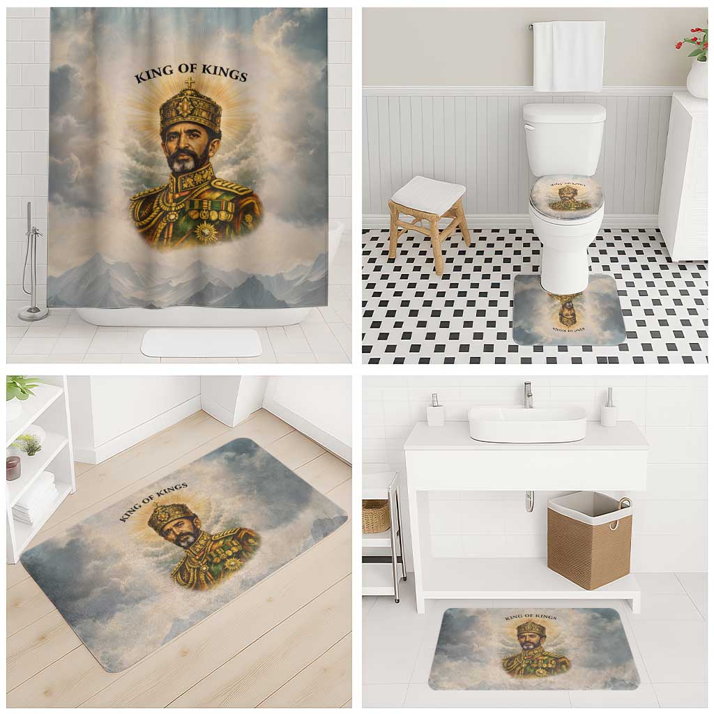 Haile Selassie I Ethiopia Bathroom Set with King of Kings and Conquering Lion Cloud Rays and Regal Portrait - Wonder Print Shop