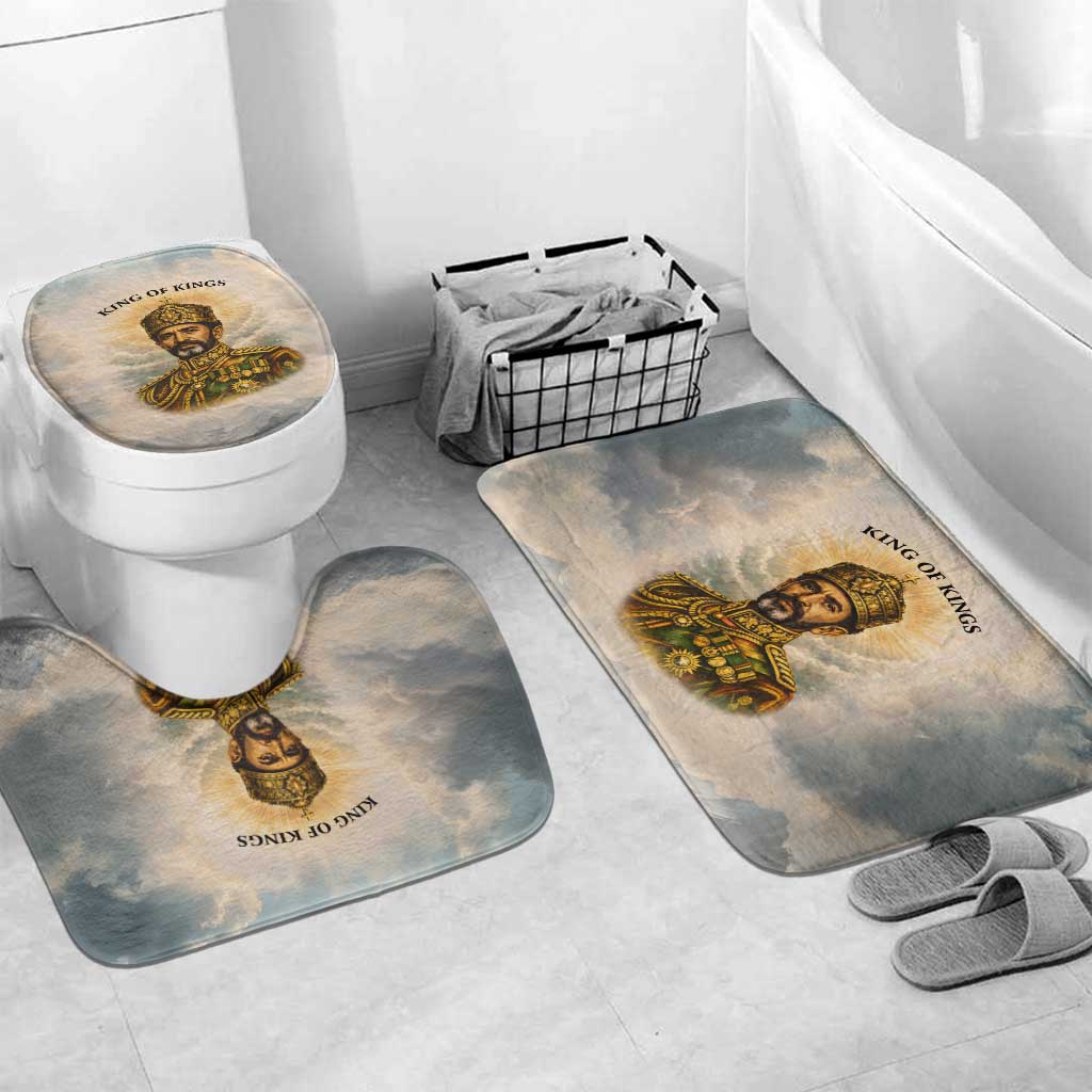 Haile Selassie I Ethiopia Bathroom Set with King of Kings and Conquering Lion Cloud Rays and Regal Portrait - Wonder Print Shop