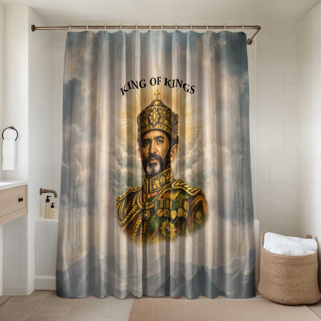 Haile Selassie I Ethiopia Bathroom Set with King of Kings and Conquering Lion Cloud Rays and Regal Portrait - Wonder Print Shop