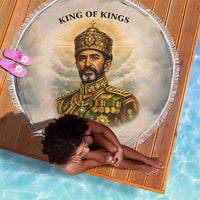 Haile Selassie I Ethiopia Beach Blanket with King of Kings and Conquering Lion Cloud Rays and Regal Portrait - Wonder Print Shop