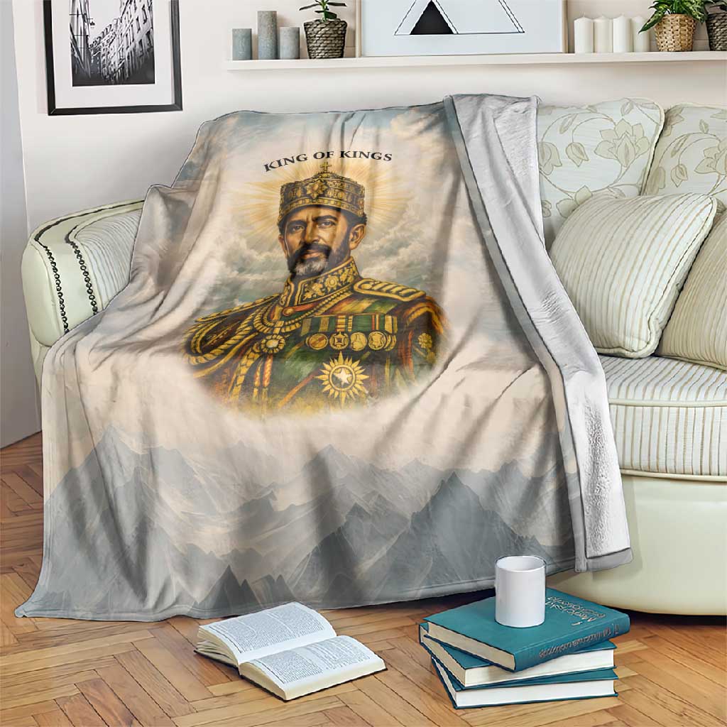 Haile Selassie I Ethiopia Blanket with King of Kings and Conquering Lion Cloud Rays and Regal Portrait - Wonder Print Shop