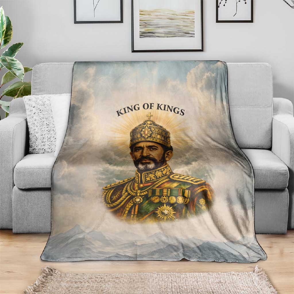 Haile Selassie I Ethiopia Blanket with King of Kings and Conquering Lion Cloud Rays and Regal Portrait - Wonder Print Shop