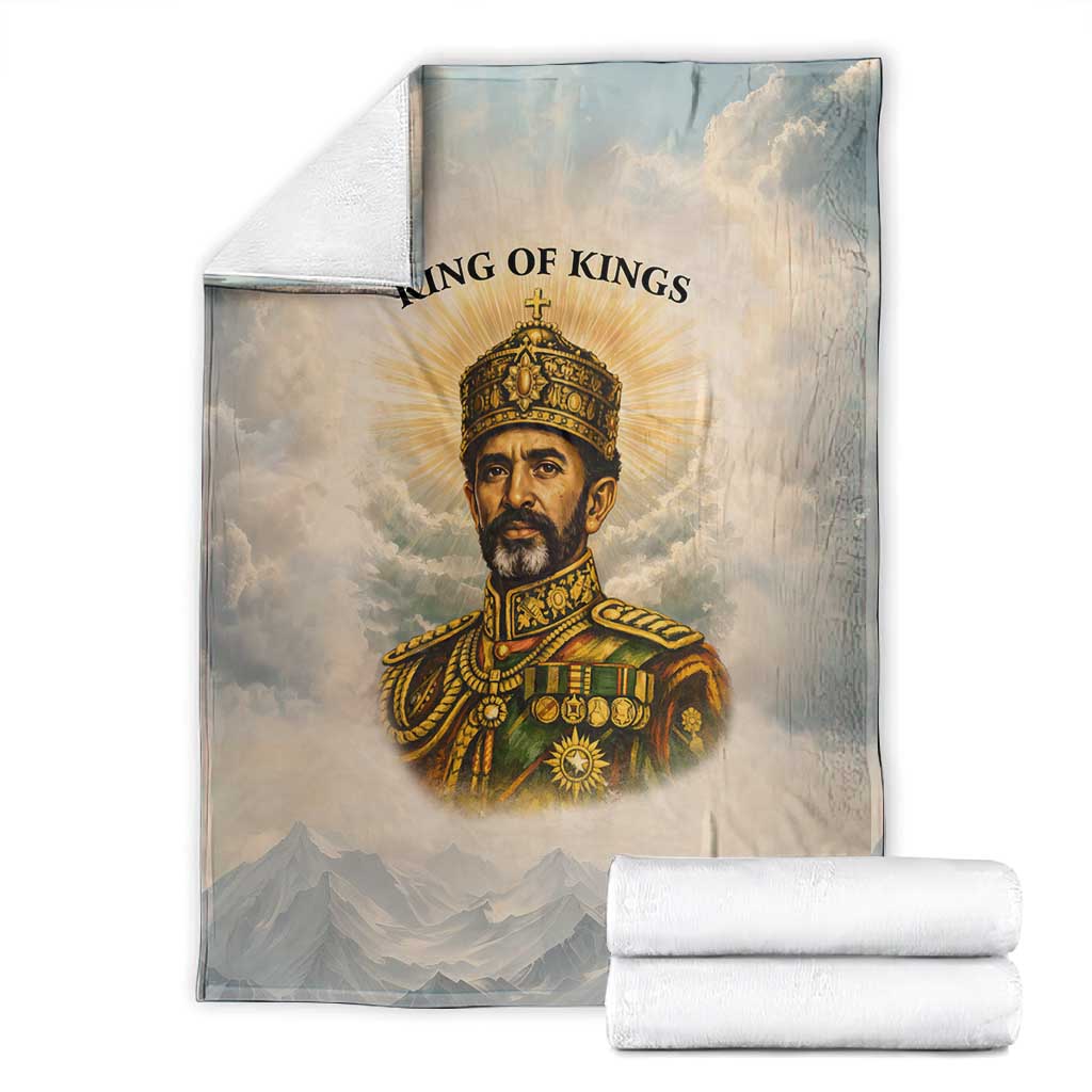 Haile Selassie I Ethiopia Blanket with King of Kings and Conquering Lion Cloud Rays and Regal Portrait - Wonder Print Shop