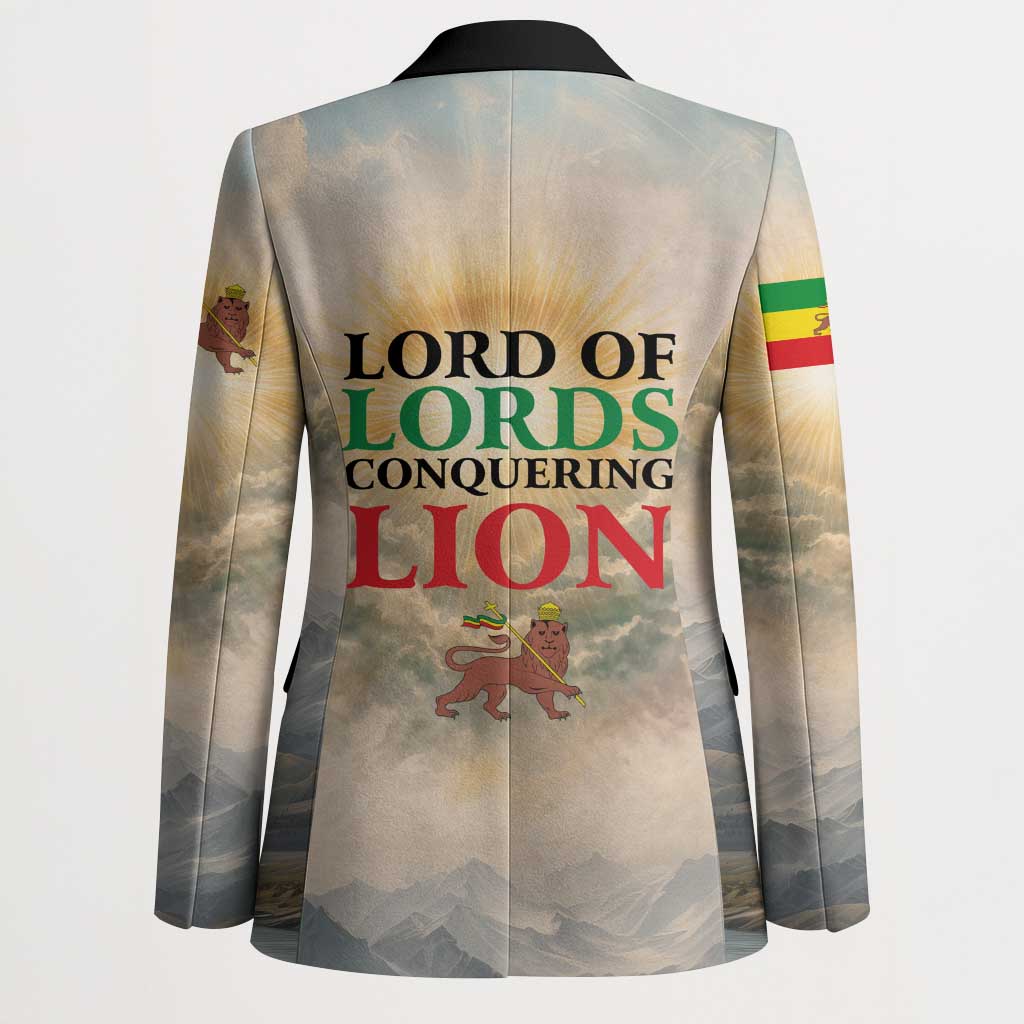 Haile Selassie I Ethiopia Blazer with King of Kings and Conquering Lion Cloud Rays and Regal Portrait