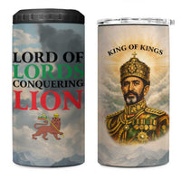 Haile Selassie I Ethiopia 4 in 1 Can Cooler Tumbler with King of Kings and Conquering Lion Cloud Rays and Regal Portrait - Wonder Print Shop