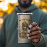 Haile Selassie I Ethiopia 4 in 1 Can Cooler Tumbler with King of Kings and Conquering Lion Cloud Rays and Regal Portrait - Wonder Print Shop