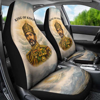 Haile Selassie I Ethiopia Car Seat Cover with King of Kings and Conquering Lion Cloud Rays and Regal Portrait - Wonder Print Shop
