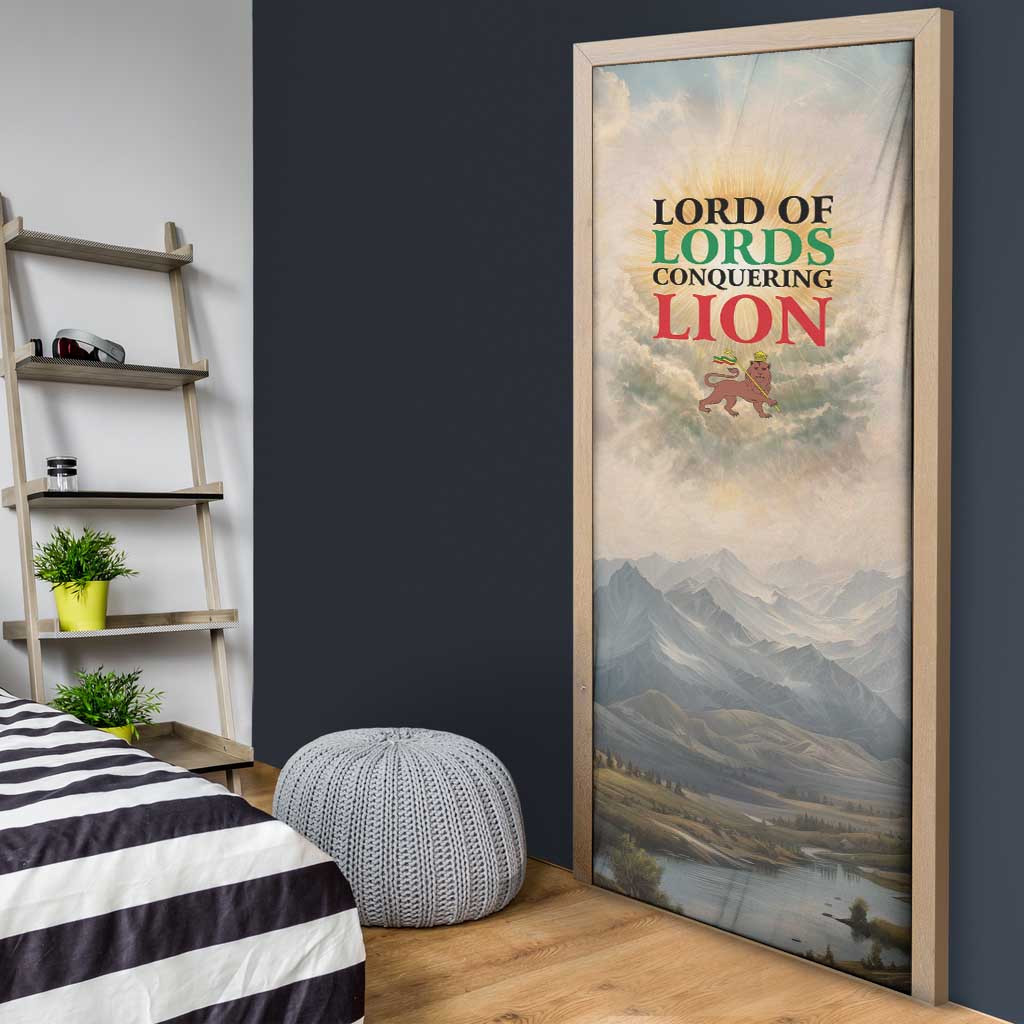 Haile Selassie I Ethiopia Door Cover with King of Kings and Conquering Lion Cloud Rays and Regal Portrait - Wonder Print Shop