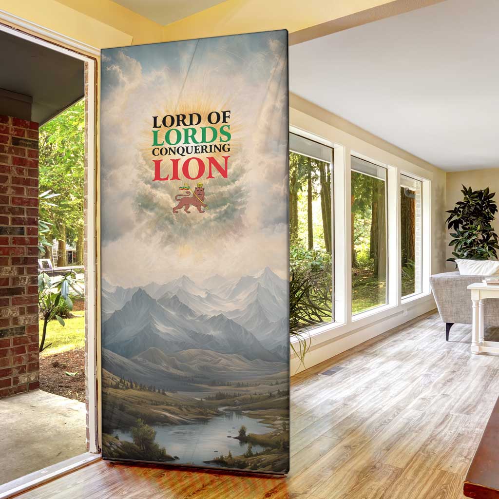 Haile Selassie I Ethiopia Door Cover with King of Kings and Conquering Lion Cloud Rays and Regal Portrait - Wonder Print Shop