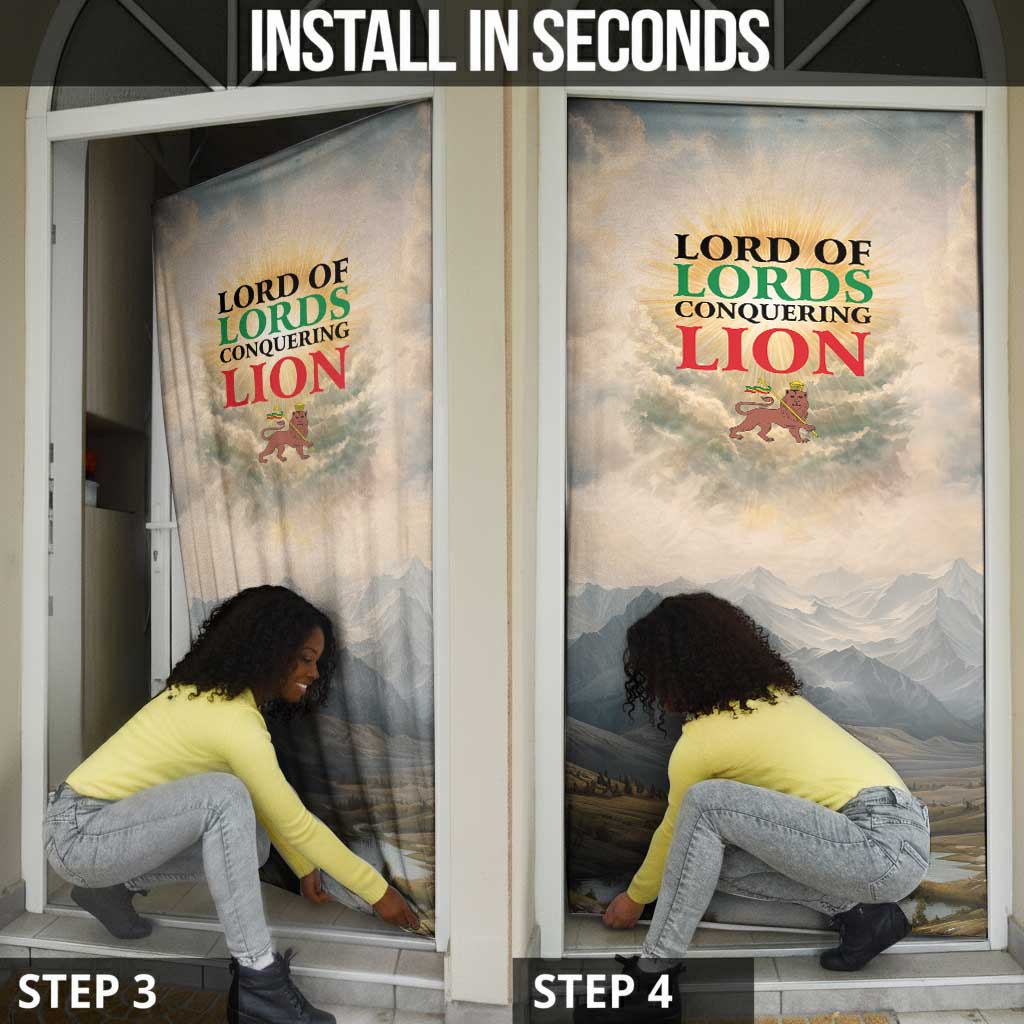Haile Selassie I Ethiopia Door Cover with King of Kings and Conquering Lion Cloud Rays and Regal Portrait - Wonder Print Shop