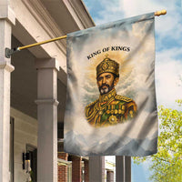 Haile Selassie I Ethiopia Garden Flag with King of Kings and Conquering Lion Cloud Rays and Regal Portrait - Wonder Print Shop