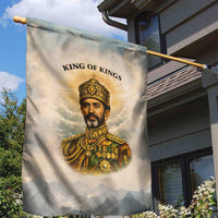 Haile Selassie I Ethiopia Garden Flag with King of Kings and Conquering Lion Cloud Rays and Regal Portrait - Wonder Print Shop