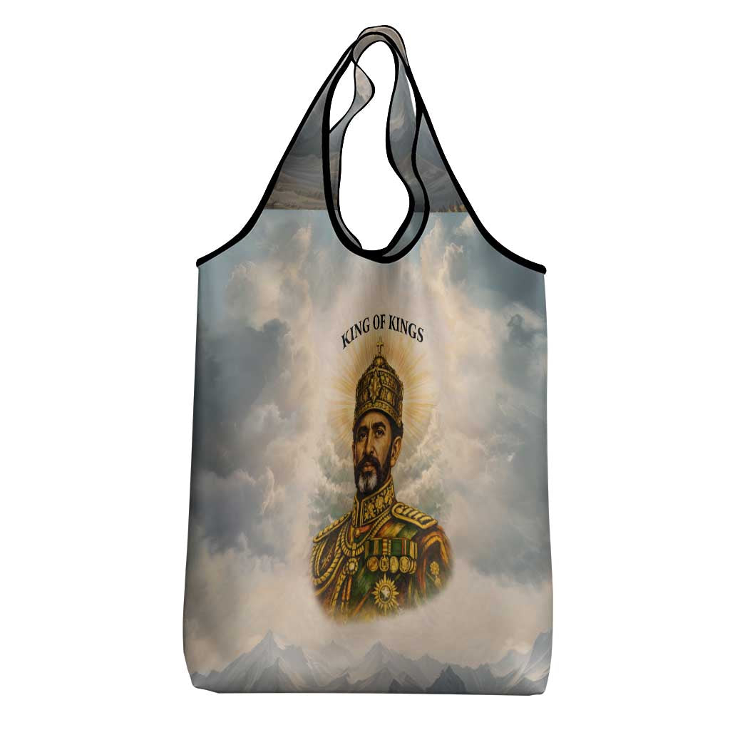 Haile Selassie I Ethiopia Grocery Bag with King of Kings and Conquering Lion Cloud Rays and Regal Portrait - Wonder Print Shop