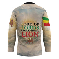 Haile Selassie I Ethiopia Hockey Jersey with King of Kings and Conquering Lion Cloud Rays and Regal Portrait