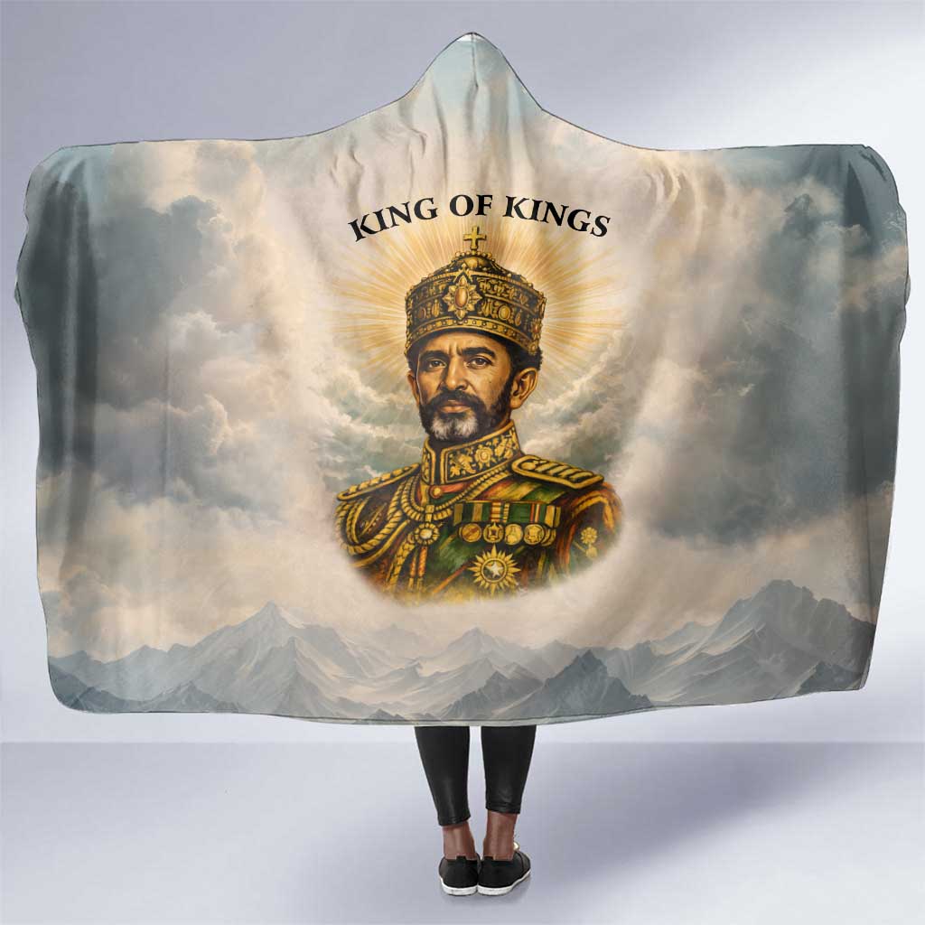 Haile Selassie I Ethiopia Hooded Blanket with King of Kings and Conquering Lion Cloud Rays and Regal Portrait - Wonder Print Shop