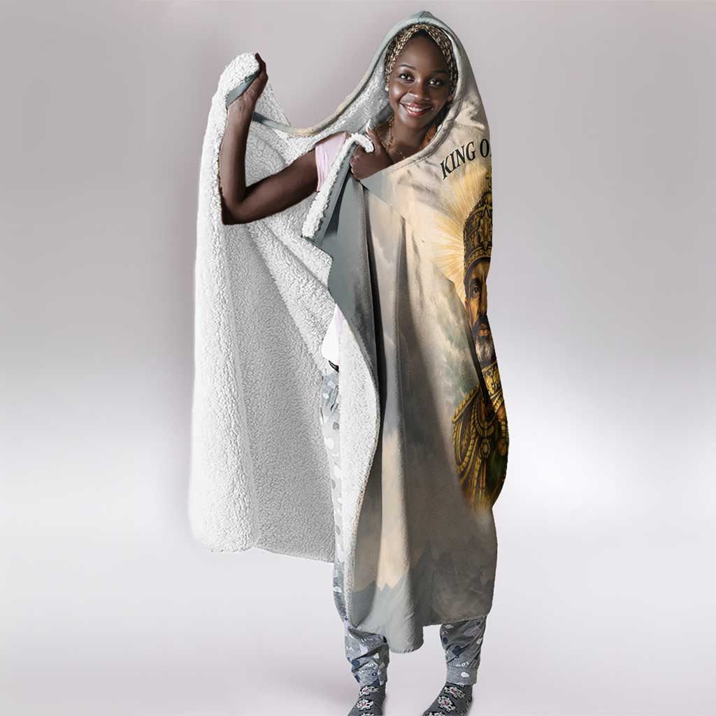 Haile Selassie I Ethiopia Hooded Blanket with King of Kings and Conquering Lion Cloud Rays and Regal Portrait - Wonder Print Shop