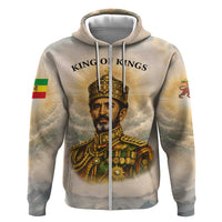 Haile Selassie I Ethiopia Hoodie with King of Kings and Conquering Lion Cloud Rays and Regal Portrait