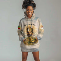 Haile Selassie I Ethiopia Hoodie Dress with King of Kings and Conquering Lion Cloud Rays and Regal Portrait