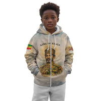 Haile Selassie I Ethiopia Kid Hoodie with King of Kings and Conquering Lion Cloud Rays and Regal Portrait