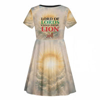 Haile Selassie I Ethiopia Kid Short Sleeve Dress with King of Kings and Conquering Lion Cloud Rays and Regal Portrait