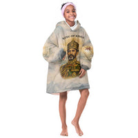 Haile Selassie I Ethiopia Kid Wearable Blanket Hoodie with King of Kings and Conquering Lion Cloud Rays and Regal Portrait