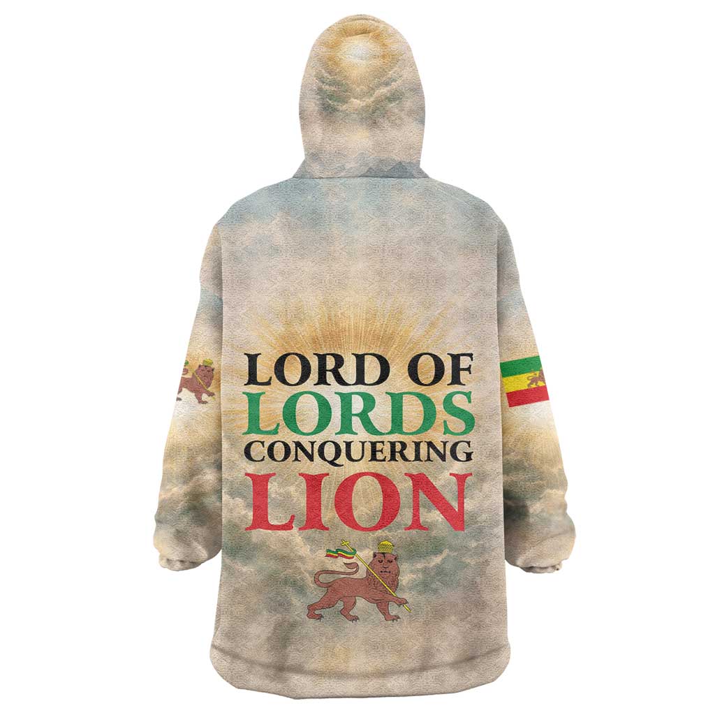 Haile Selassie I Ethiopia Kid Wearable Blanket Hoodie with King of Kings and Conquering Lion Cloud Rays and Regal Portrait