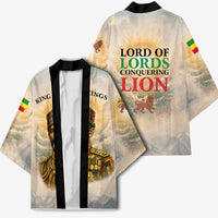 Haile Selassie I Ethiopia Kimono with King of Kings and Conquering Lion Cloud Rays and Regal Portrait