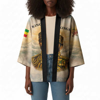 Haile Selassie I Ethiopia Kimono with King of Kings and Conquering Lion Cloud Rays and Regal Portrait