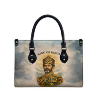 Haile Selassie I Ethiopia Leather Bag with King of Kings and Conquering Lion Cloud Rays and Regal Portrait - Wonder Print Shop