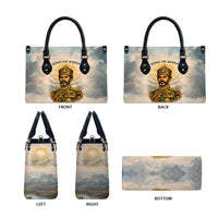 Haile Selassie I Ethiopia Leather Bag with King of Kings and Conquering Lion Cloud Rays and Regal Portrait - Wonder Print Shop
