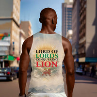 Haile Selassie I Ethiopia Men Tank Top with King of Kings and Conquering Lion Cloud Rays and Regal Portrait