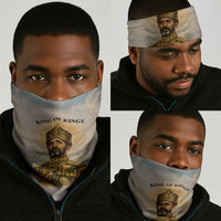 Haile Selassie I Ethiopia Neck Gaiter with King of Kings and Conquering Lion Cloud Rays and Regal Portrait - Wonder Print Shop
