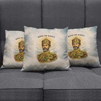 Haile Selassie I Ethiopia Pillow Cover with King of Kings and Conquering Lion Cloud Rays and Regal Portrait - Wonder Print Shop