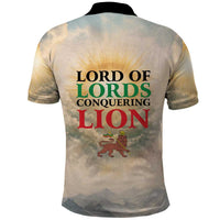Haile Selassie I Ethiopia Polo Shirt with King of Kings and Conquering Lion Cloud Rays and Regal Portrait