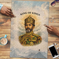 Haile Selassie I Ethiopia Puzzle with King of Kings and Conquering Lion Cloud Rays and Regal Portrait - Wonder Print Shop