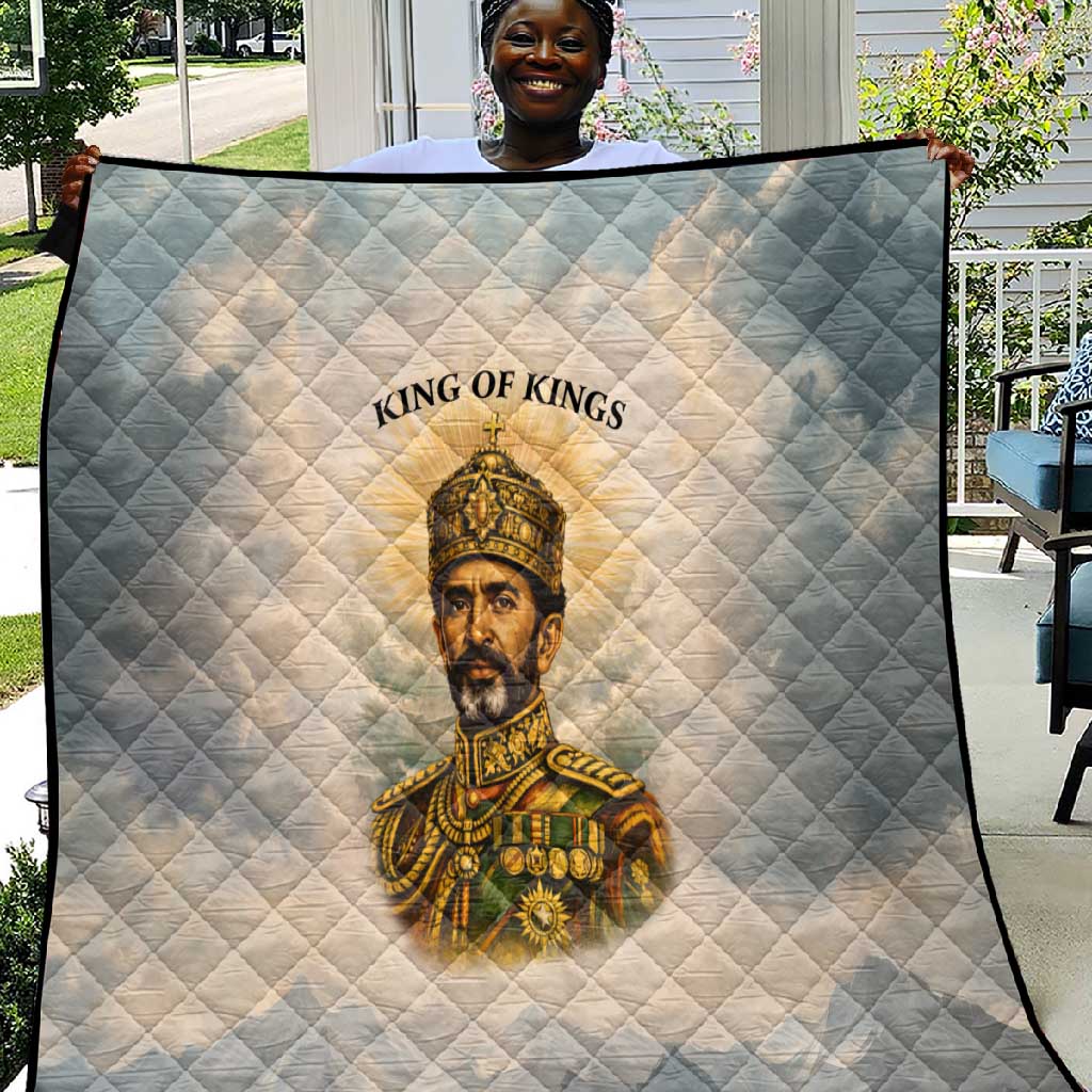 Haile Selassie I Ethiopia Quilt with King of Kings and Conquering Lion Cloud Rays and Regal Portrait - Wonder Print Shop