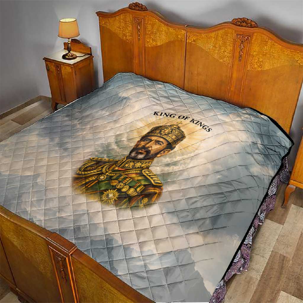Haile Selassie I Ethiopia Quilt with King of Kings and Conquering Lion Cloud Rays and Regal Portrait - Wonder Print Shop