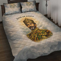 Haile Selassie I Ethiopia Quilt Bed Set with King of Kings and Conquering Lion Cloud Rays and Regal Portrait - Wonder Print Shop