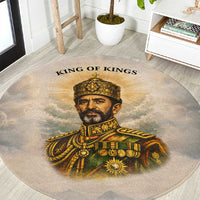 Haile Selassie I Ethiopia Round Carpet with King of Kings and Conquering Lion Cloud Rays and Regal Portrait - Wonder Print Shop