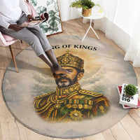 Haile Selassie I Ethiopia Round Carpet with King of Kings and Conquering Lion Cloud Rays and Regal Portrait - Wonder Print Shop