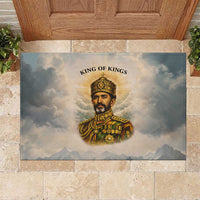 Haile Selassie I Ethiopia Rubber Doormat with King of Kings and Conquering Lion Cloud Rays and Regal Portrait - Wonder Print Shop