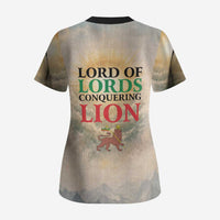 Haile Selassie I Ethiopia Scrub Top with King of Kings and Conquering Lion Cloud Rays and Regal Portrait