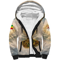 Haile Selassie I Ethiopia Sherpa Hoodie with King of Kings and Conquering Lion Cloud Rays and Regal Portrait