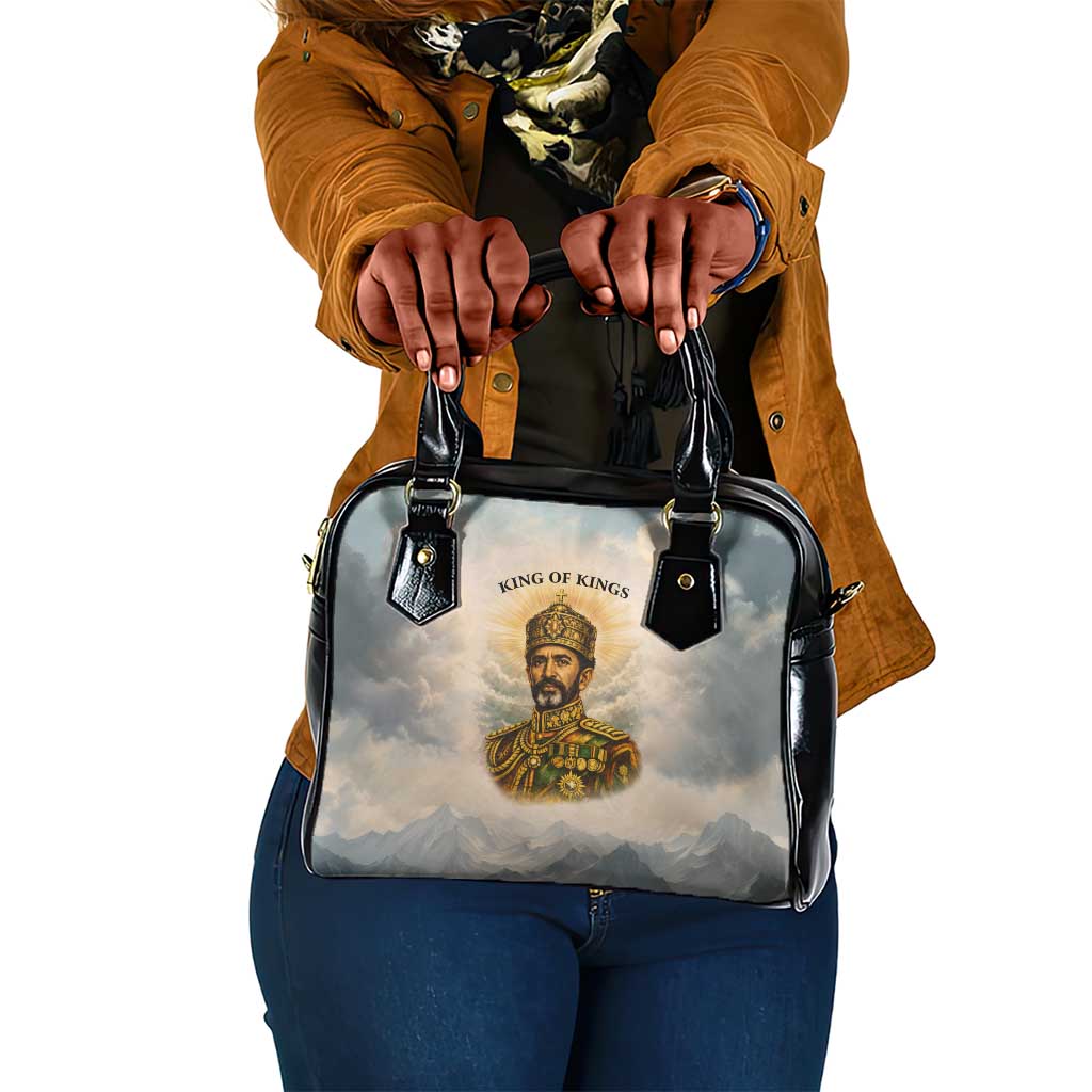 Haile Selassie I Ethiopia Shoulder Handbag with King of Kings and Conquering Lion Cloud Rays and Regal Portrait - Wonder Print Shop