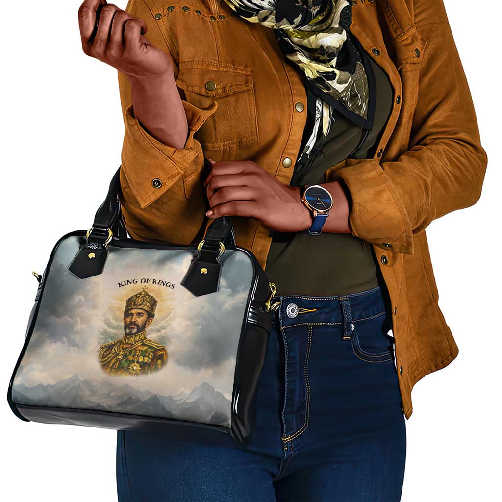 Haile Selassie I Ethiopia Shoulder Handbag with King of Kings and Conquering Lion Cloud Rays and Regal Portrait - Wonder Print Shop