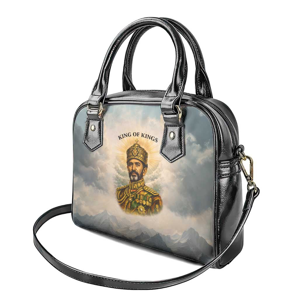 Haile Selassie I Ethiopia Shoulder Handbag with King of Kings and Conquering Lion Cloud Rays and Regal Portrait - Wonder Print Shop