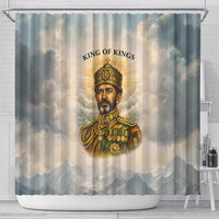 Haile Selassie I Ethiopia Shower Curtain with King of Kings and Conquering Lion Cloud Rays and Regal Portrait - Wonder Print Shop