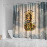 Haile Selassie I Ethiopia Shower Curtain with King of Kings and Conquering Lion Cloud Rays and Regal Portrait - Wonder Print Shop