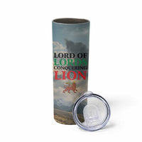 Haile Selassie I Ethiopia Skinny Tumbler with King of Kings and Conquering Lion Cloud Rays and Regal Portrait - Wonder Print Shop